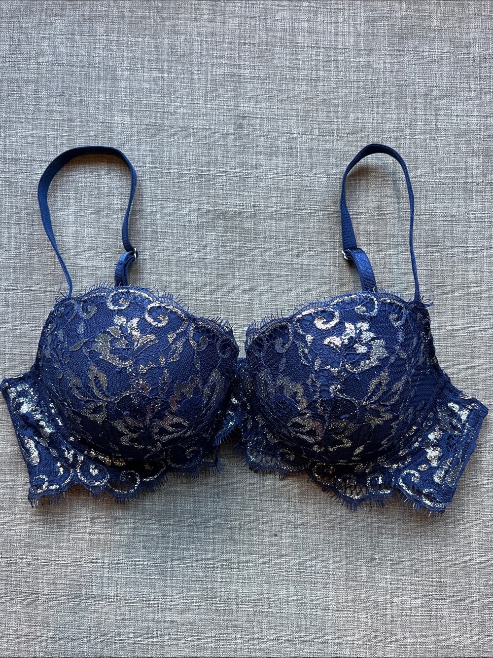 Victoria's Secret Blue & Silver Sparkle Lace Push-up Bra 34C